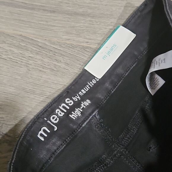 NWT Black M Jeans High Rise Button Raw Hem Flare Jeans - Picture 8 of 9